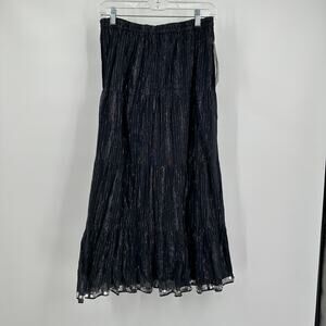 New Direction Womens Skirt Size L Black Metallic Boho Tiered Crinkle Festival